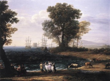 クロード・ロラン Painting - レイプ・オブ・ヨーロッパの風景を描いた海岸のシーン クロード・ロラン